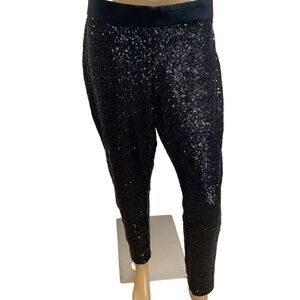 Gap Black Sequin Elastic Waistband‎ Pants Sz XL Glam Partywear Jazz Night Baddie
